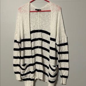 Charlie B white  and Navy Striped open Cardigan with pockets. Med. 💯 cotton.